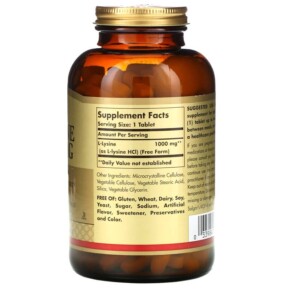 Thành phần vi chất của Solgar L-Lysine Free Form 1.000 mg 250 Tablets 033984017023