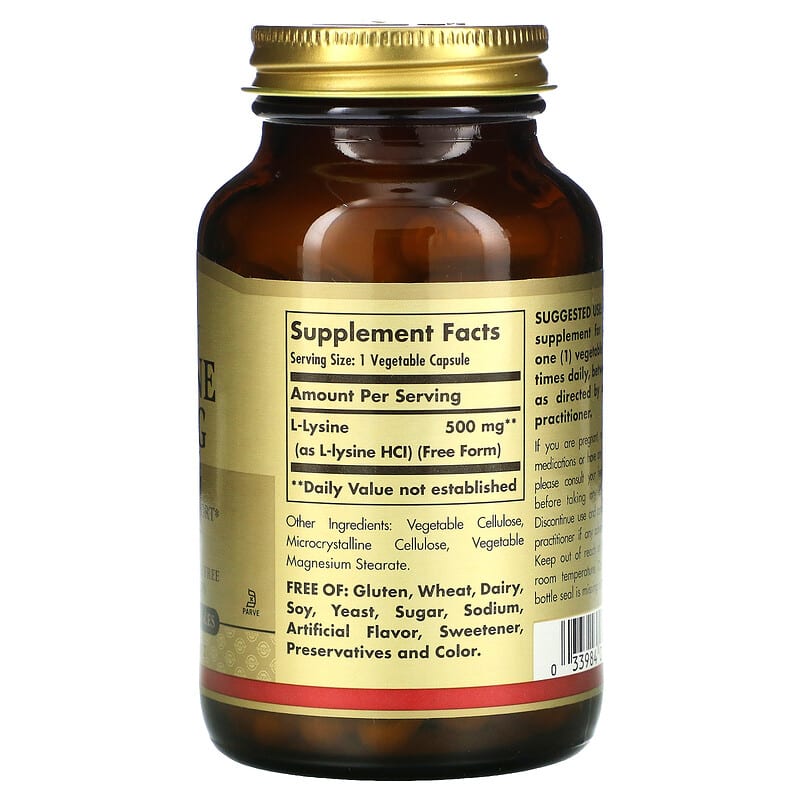 Solgar L-Lysine Free Form 500 mg 100 Vegetable Capsules 2 Thành phần vi chất của Solgar L-Lysine Free Form 500 mg 100 Vegetable Capsules 033984016811