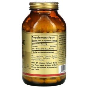 Thành phần vi chất của Solgar L-Lysine Free Form 500 mg 250 Vegetable Capsules 033984016828