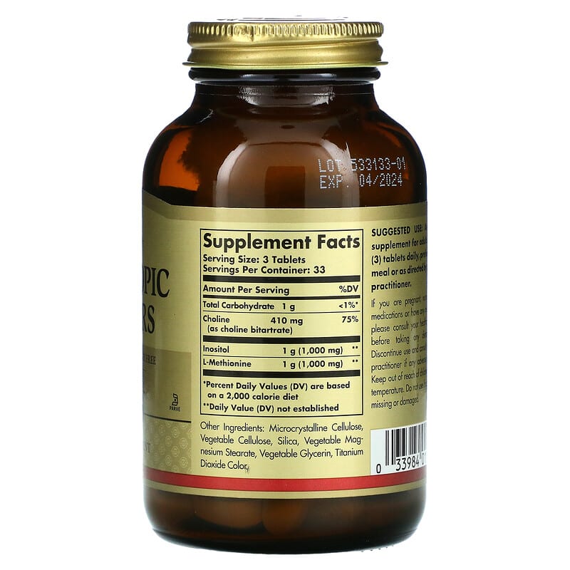Solgar Lipotropic Factors 100 Tablets 2 Thành phần vi chất của Solgar Lipotropic Factors 100 Tablets 033984015814