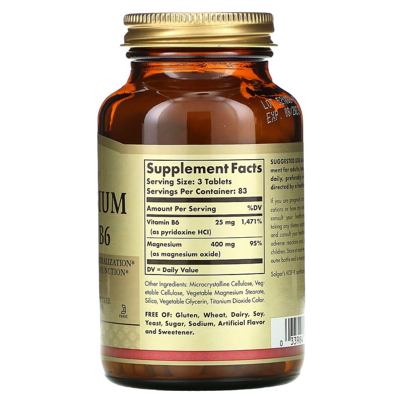 Solgar Magnesium with Vitamin B6 250 Tablets 2 Thành phần vi chất của Solgar Magnesium with Vitamin B6 250 Tablets 033984017214