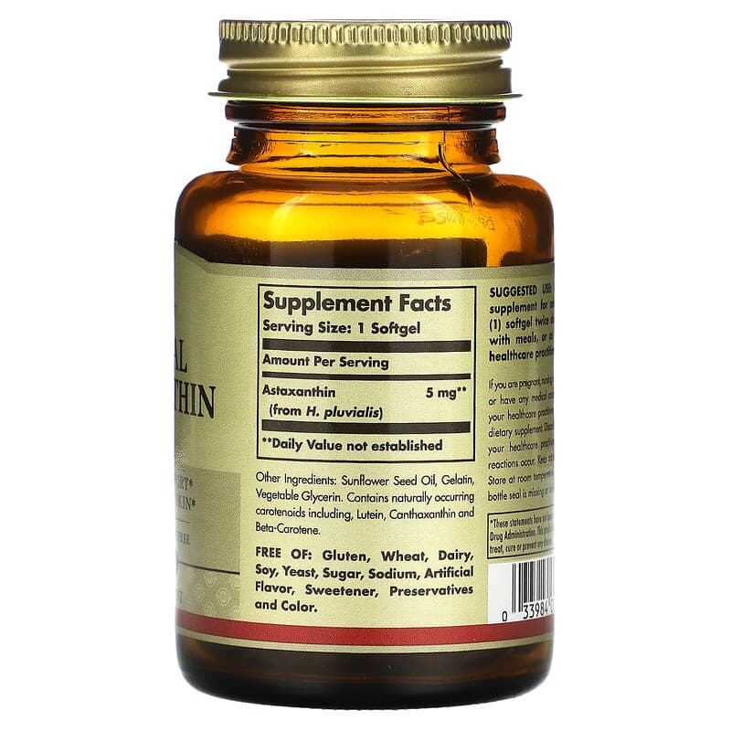 Solgar Natural Astaxanthin 5 mg 60 Softgels 2 Thành phần vi chất của Solgar Natural Astaxanthin 5 mg 60 Softgels 033984000711