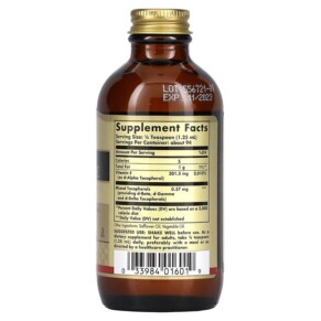 Thành phần vi chất của Solgar Natural Liquid Vitamin E 4 fl oz (118 ml) 033984016019