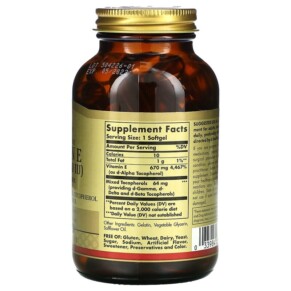 Thành phần vi chất của Solgar Natural Source Vitamin E 670 mg (1.000 IU) 100 Softgels 033984035614