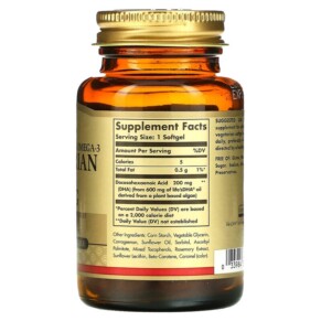 Thành phần vi chất của Solgar Naturally Sourced Omega-3 Vegetarian DHA 200 mg 50 Vegetarian Softgels 033984348455