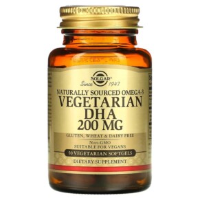 Thực phẩm chức năng Solgar Naturally Sourced Omega-3 Vegetarian DHA 200 mg 50 Vegetarian Softgels 033984348455