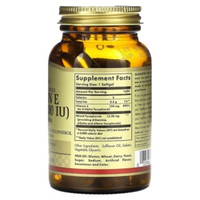 Thành phần vi chất của Solgar Naturally Sourced Vitamin E 134 mg (200 IU) 100 Softgels 033984035010
