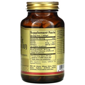 Thành phần vi chất của Solgar Naturally Sourced Vitamin E 268 mg (400 IU) 100 Softgels 033984035416