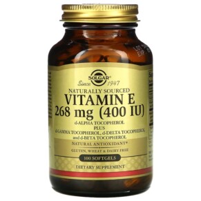 Thực phẩm chức năng Solgar Naturally Sourced Vitamin E 268 mg (400 IU) 100 Softgels 033984035416