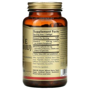Thành phần vi chất của Solgar Naturally Sourced Vitamin E 670 mg (1.000 IU) 100 Vegetarian Softgels 033984035669