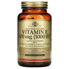 Thực phẩm chức năng Solgar Naturally Sourced Vitamin E 670 mg (1.000 IU) 100 Vegetarian Softgels 033984035669