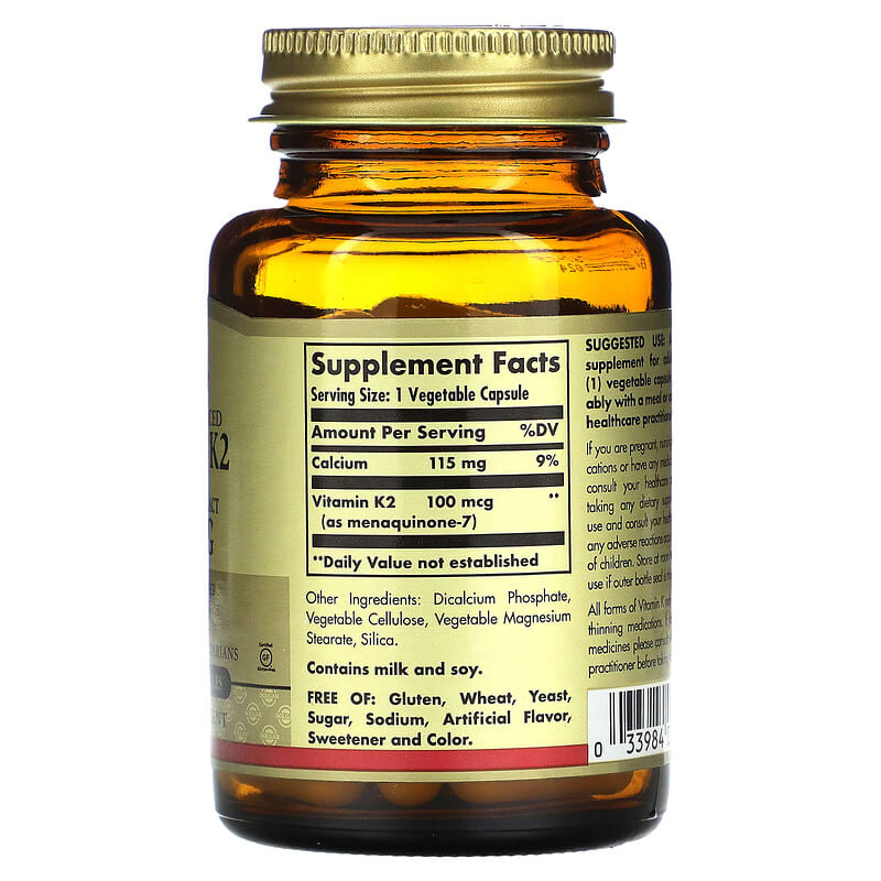 Solgar Naturally Sourced Vitamin K2 100 mcg 50 Vegetable Capsules 2 Thành phần vi chất của Solgar Naturally Sourced Vitamin K2 100 mcg 50 Vegetable Capsules 033984036031