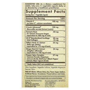 Thành phần vi chất của Solgar No. 7 Joint Support & Comfort 30 Vegetable Capsules 033984504974