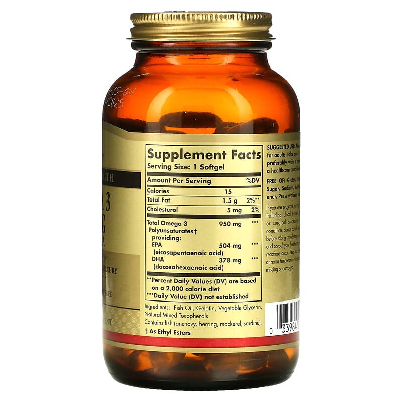 Solgar Omega 3 EPA & DHA Triple Strength 950 mg 100 Softgels 2 Thành phần vi chất của Solgar Omega 3 EPA & DHA Triple Strength 950 mg 100 Softgels 033984020580