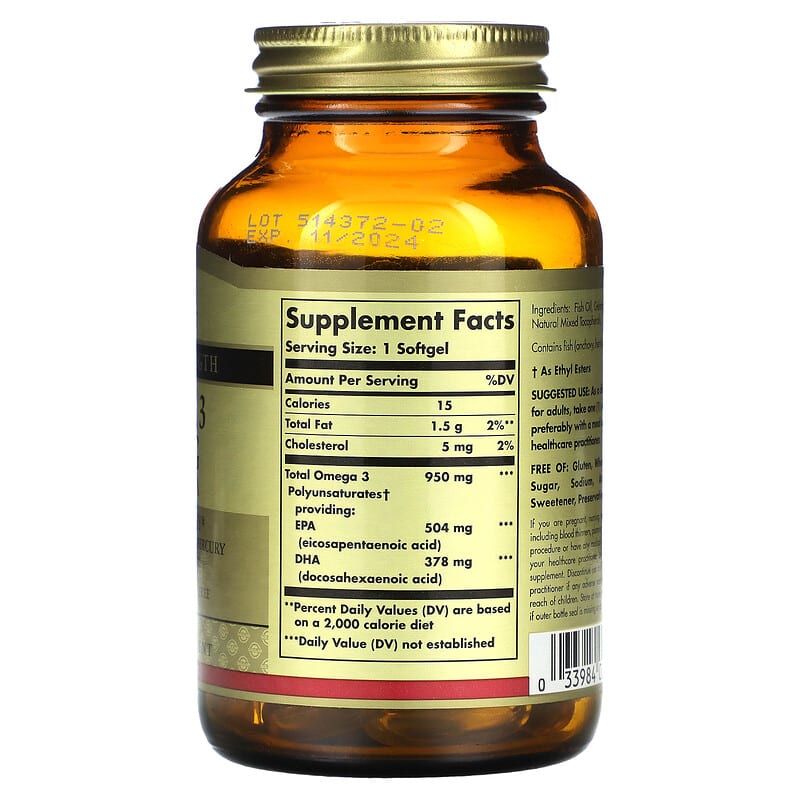 Solgar Omega-3 EPA & DHA Triple Strength 950 mg 50 Softgels 2 Thành phần vi chất của Solgar Omega-3 EPA & DHA Triple Strength 950 mg 50 Softgels 033984020573