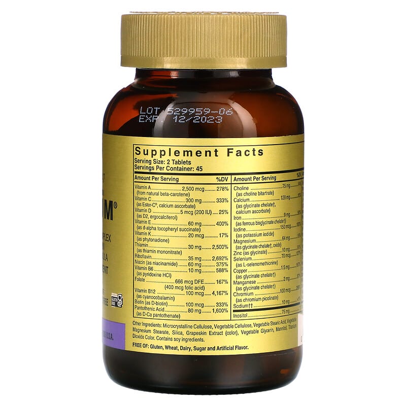 Solgar Omnium Phytonutrient Complex Multiple Vitamin and Mineral Formula 90 Tablets 2 Thành phần vi chất của Solgar Omnium Phytonutrient Complex Multiple Vitamin and Mineral Formula 90 Tablets 033984020672