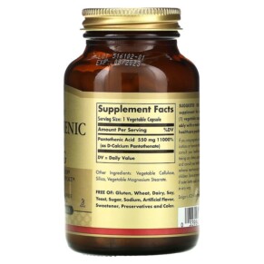 Thành phần vi chất của Solgar Pantothenic Acid 550 mg 100 Vegetable Capsules 033984021716