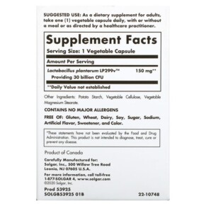 Thành phần vi chất của Solgar Probi 30 30 Billion 30 Vegetable Capsules 033984539259