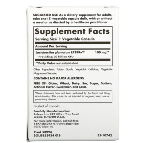 Thành phần vi chất của Solgar Probi20 20 Billion 30 Vegetable Capsules 033984539242
