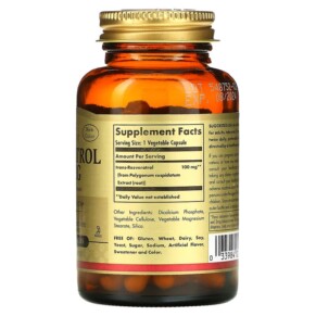 Thành phần vi chất của Solgar Resveratrol 100 mg 60 Vegetable Capsules 033984023352