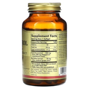 Thành phần vi chất của Solgar Resveratrol 250 mg 60 Softgels 033984024847