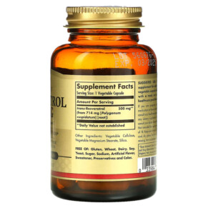 Thành phần vi chất của Solgar Resveratrol 500 mg 30 Vegetable Capsules 033984310452