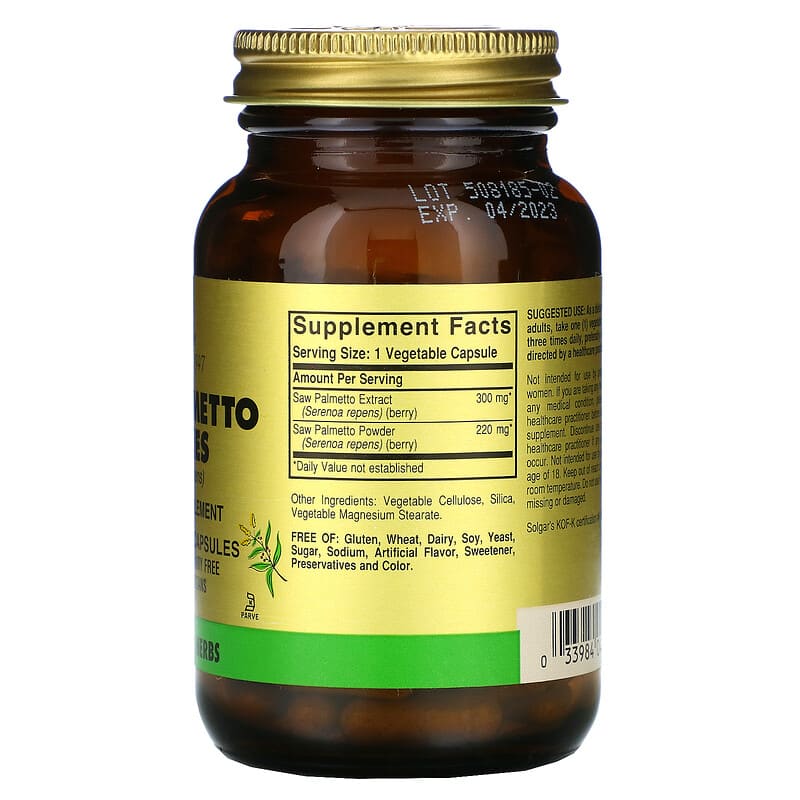 Solgar Saw Palmetto Berries 100 Vegetable Capsules 2 Thành phần vi chất của Solgar Saw Palmetto Berries 100 Vegetable Capsules 033984040236
