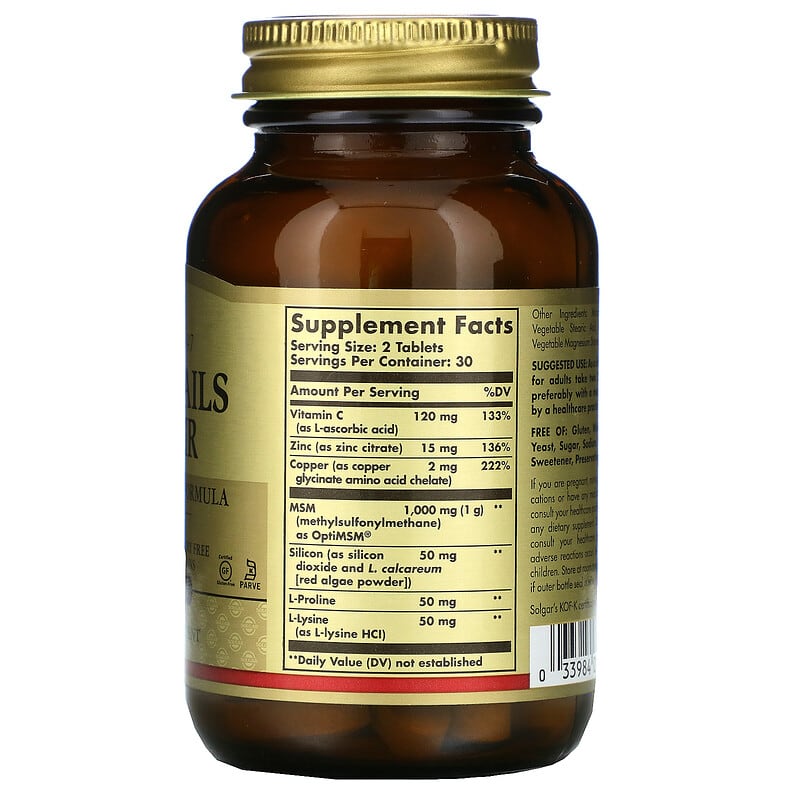 Solgar Skin Nails & Hair Advanced MSM Formula 60 Tablets 2 Thành phần vi chất của Solgar Skin Nails & Hair Advanced MSM Formula 60 Tablets 033984017351