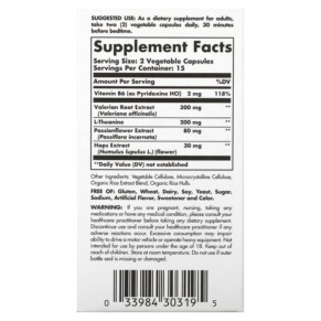 Thành phần vi chất của Solgar Sleep & Stress Support 30 Vegetable Capsules 033984303195