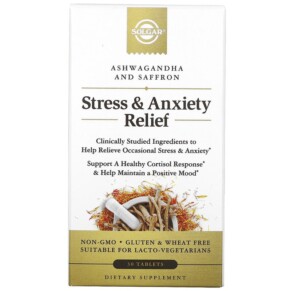 Thực phẩm chức năng Solgar Stress & Anxiety Relief Ashwagandha and Saffron 30 Tablets 033984005532