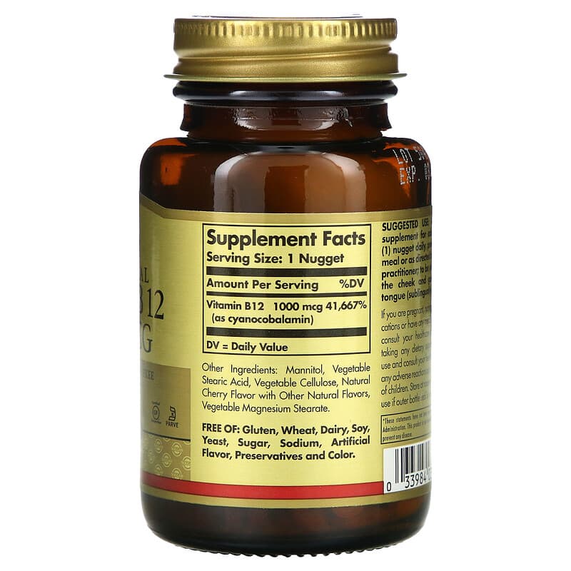 Solgar Sublingual Vitamin B12 1.000 mcg 250 Nuggets 2 Thành phần vi chất của Solgar Sublingual Vitamin B12 1.000 mcg 250 Nuggets 033984032309