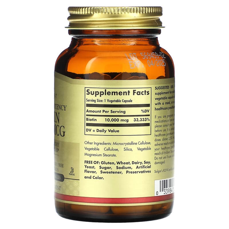 Solgar Super High Potency Biotin 10.000 mcg 120 Vegetable Capsules 2 Thành phần vi chất của Solgar Super High Potency Biotin 10.000 mcg 120 Vegetable Capsules 033984523920