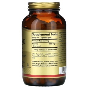 Thành phần vi chất của Solgar Taurine 500 mg 250 Vegetable Capsules 033984027022