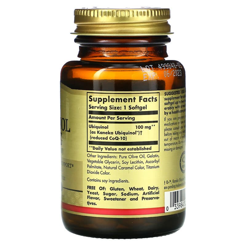 Solgar Ubiquinol (Reduced CoQ10) 100 mg 50 Softgels 2 Thành phần vi chất của Solgar Ubiquinol (Reduced CoQ10) 100 mg 50 Softgels 033984026414