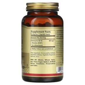 Thành phần vi chất của Solgar Vegetarian CoQ-10 60 mg 180 Vegetable Capsules 033984009387