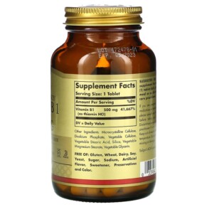 Thành phần vi chất của Solgar Vitamin B1 500 mg 100 Tablets 033984029804