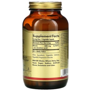Thành phần vi chất của Solgar Vitamin B3 (Niacin) 500 mg 250 Vegetable Capsules 033984018525