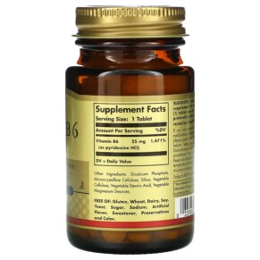 Thành phần vi chất của Solgar Vitamin B6 25 mg 100 Tablets 033984030824
