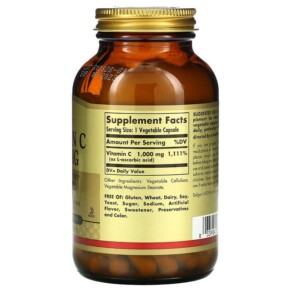 Thành phần vi chất của Solgar Vitamin C 1.000 mg 100 Vegetable Capsules 033984032804