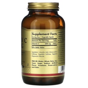 Thành phần vi chất của Solgar Vitamin C 500 mg 250 Vegetable Capsules 033984032613