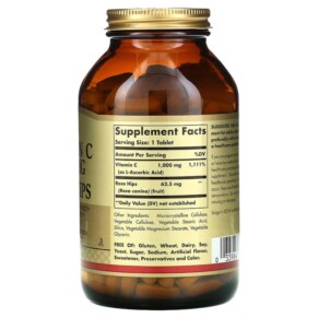 Thành phần vi chất của Solgar Vitamin C with Rose Hips 1.000 mg 250 Tablets 033984024014