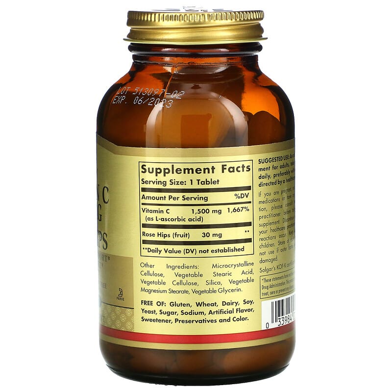Solgar Vitamin C with Rose Hips 1.500 mg 90 Tablets 2 Thành phần vi chất của Solgar Vitamin C with Rose Hips 1.500 mg 90 Tablets 033984024205