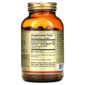 Thành phần vi chất của Solgar Vitamin D3 10 mcg (400 IU) 250 Softgels 033984033214