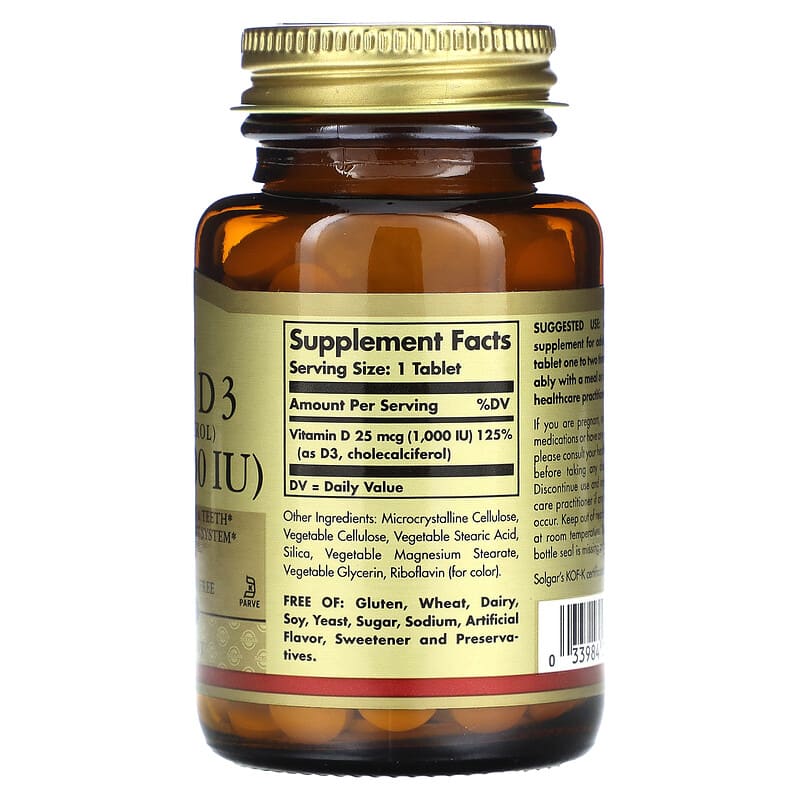 Solgar Vitamin D3 25 mcg (1.000 IU) 180 Tablets 2 Thành phần vi chất của Solgar Vitamin D3 25 mcg (1.000 IU) 180 Tablets 033984033115