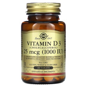 Thực phẩm chức năng Solgar Vitamin D3 25 mcg (1.000 IU) 180 Tablets 033984033115