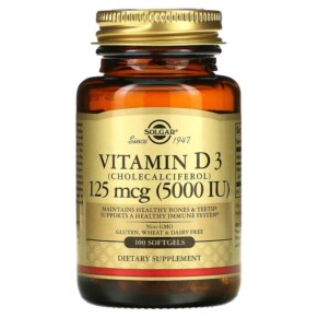Thực phẩm chức năng Solgar Vitamin D3 (Cholecalciferol) 125 mcg (5.000 IU) 100 Softgels 033984193772