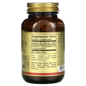 Thành phần vi chất của Solgar Vitamin D3 (Cholecalciferol) 15 mcg (600 IU) 120 Vegetable Capsules 033984033191