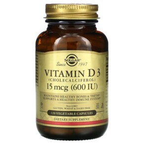 Thực phẩm chức năng Solgar Vitamin D3 (Cholecalciferol) 15 mcg (600 IU) 120 Vegetable Capsules 033984033191