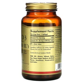 Thành phần vi chất của Solgar Vitamin D3 (Cholecalciferol) 25 mcg (1.000 IU) 250 Softgels 033984033412