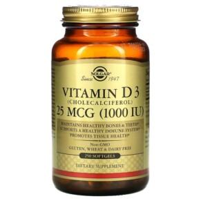 Thực phẩm chức năng Solgar Vitamin D3 (Cholecalciferol) 25 mcg (1.000 IU) 250 Softgels 033984033412